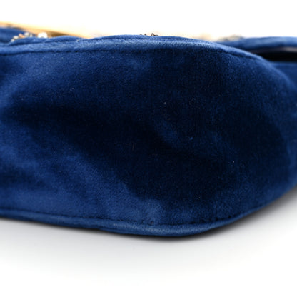 Gucci Velvet Matelasse Embroidered Mini GG Marmont Shoulder Bag Cobalt Blue 10 of 13