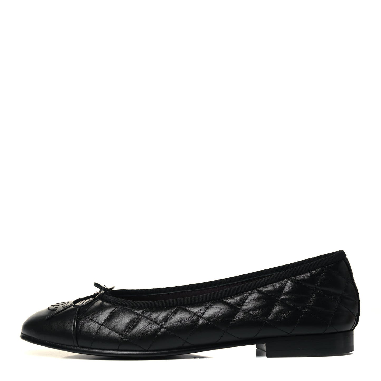 Aged Calfskin Quilted CC Cap Toe Ballerina Flats 37.5 Black