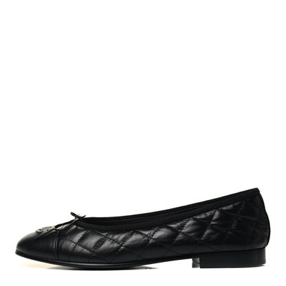 Chanel Aged Calfskin Quilted CC Cap Toe Ballerina Flats 37.5 Black 1 of 9