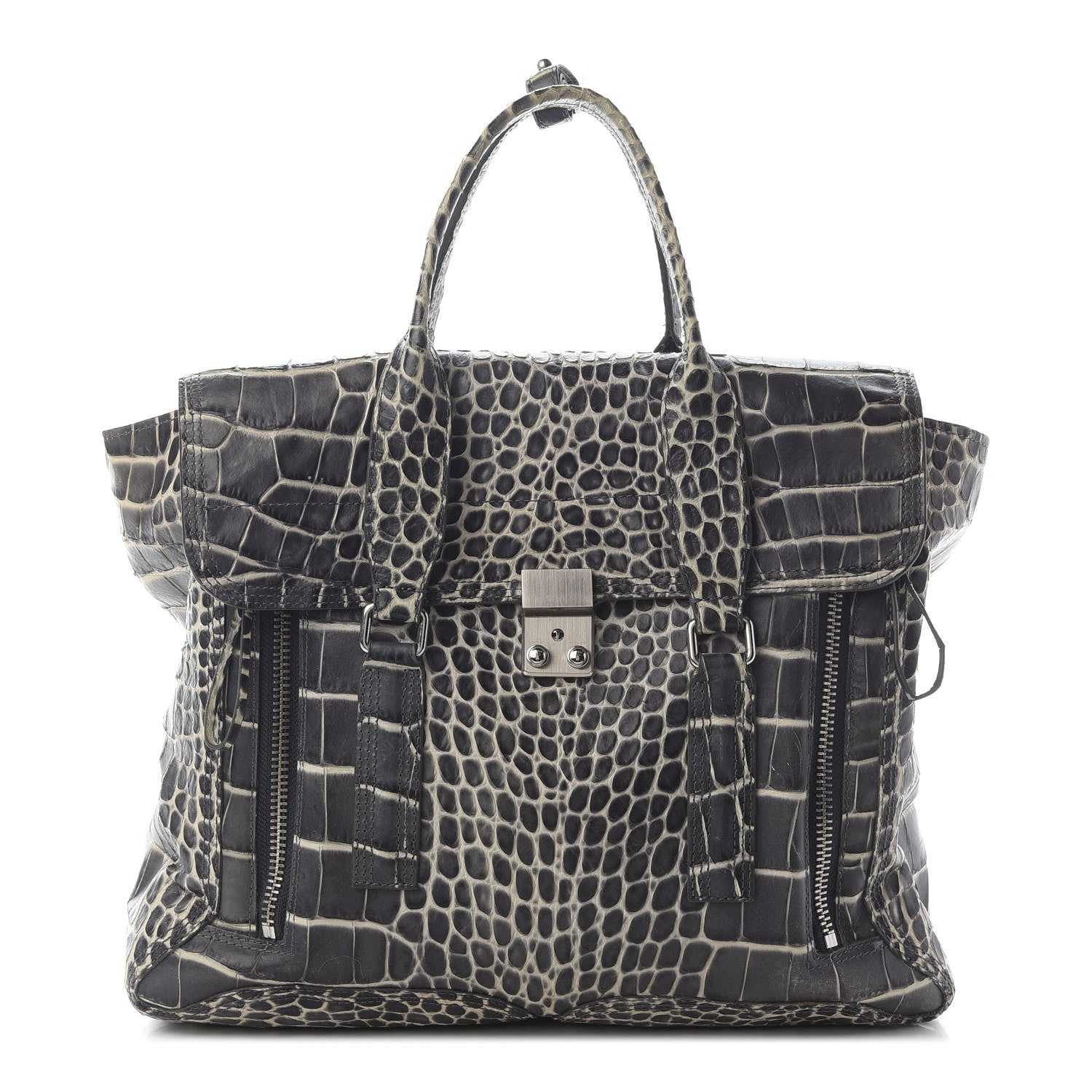 3.1 Phillip Lim Calfskin Crocodile Embossed Large Pashli Satchel Antique Grey 1 of 11
