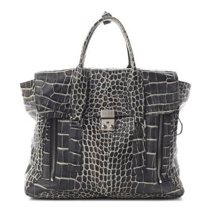 3.1 Phillip Lim Calfskin Crocodile Embossed Large Pashli Satchel Antique Grey 1 of 11