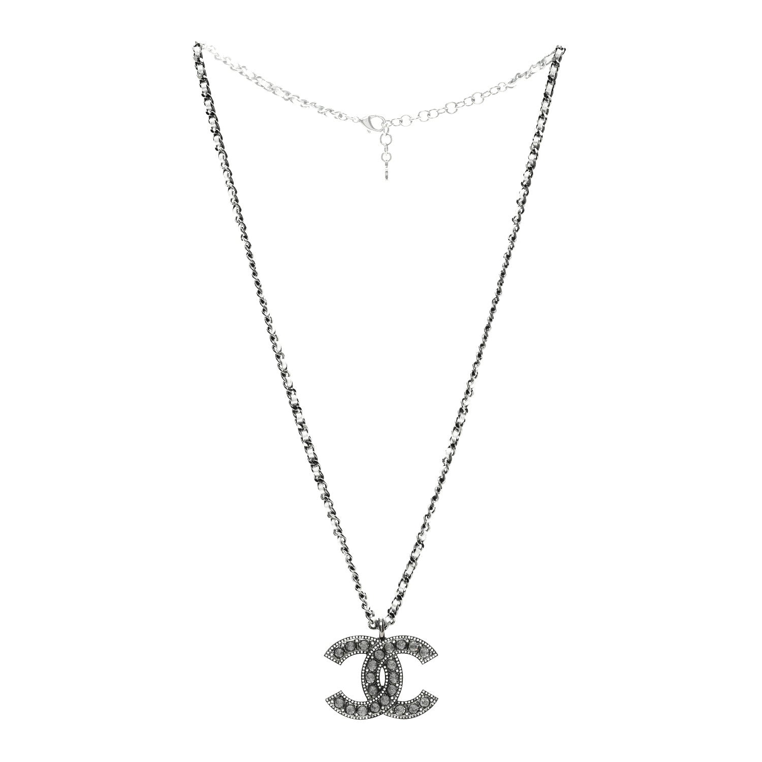 Chanel Ruthenium Crystal Lambskin CC Pendant Necklace Silver 3 of 5