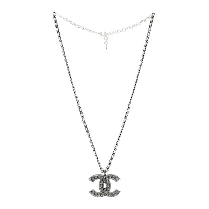 Chanel Ruthenium Crystal Lambskin CC Pendant Necklace Silver 3 of 5