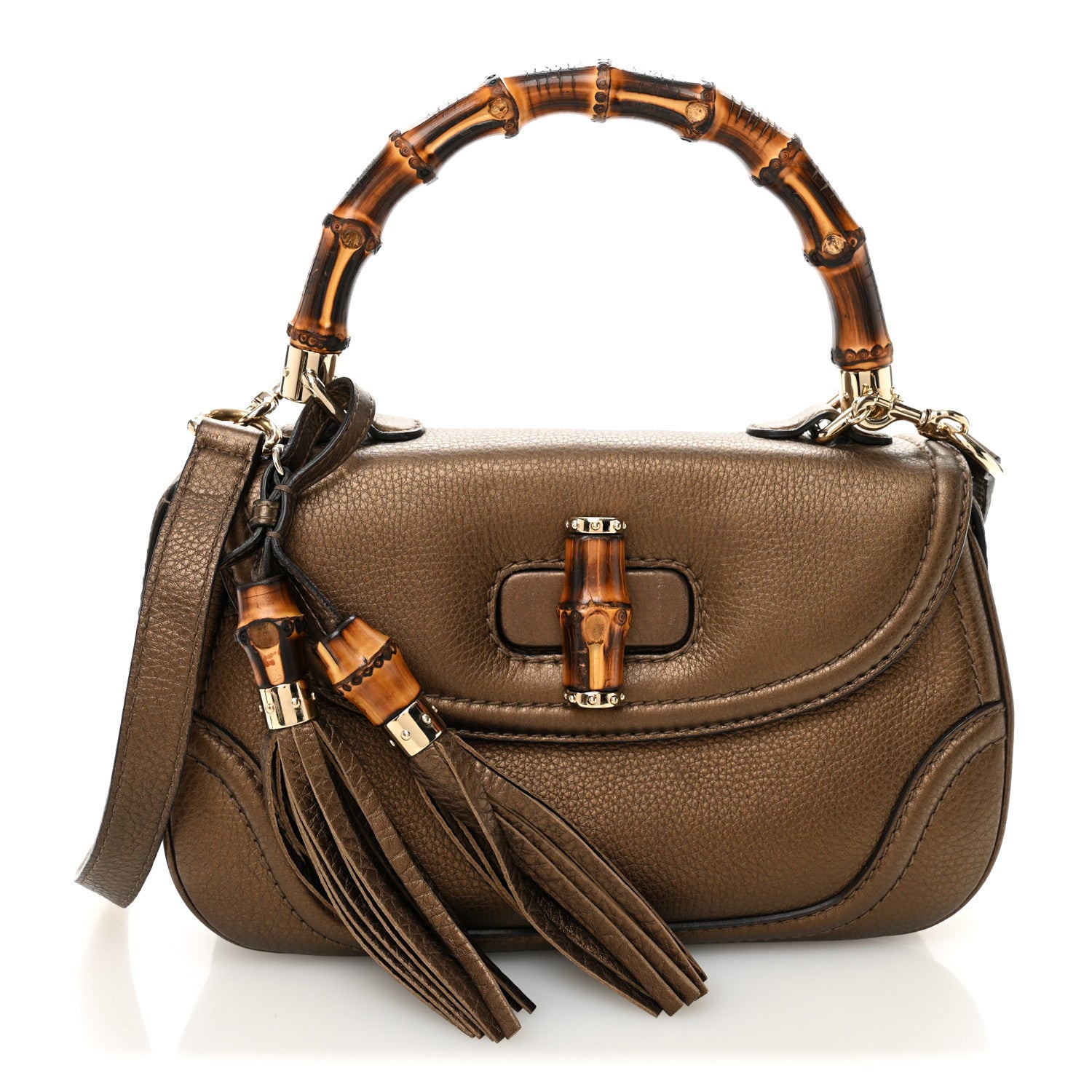 Gucci Metallic Calfskin Medium New Bamboo Top Handle Bag Bronze 1 of 16