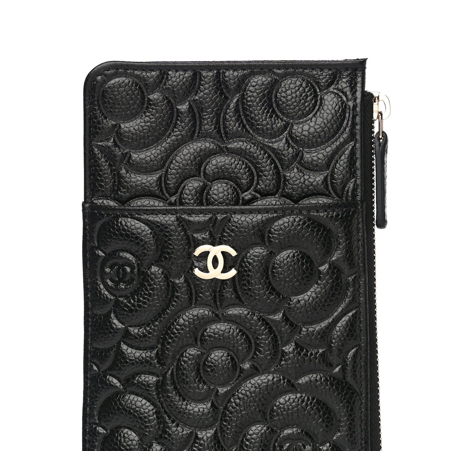 Chanel Caviar Camellia Embossed Classic Flat Wallet Pouch Black 8 of 11