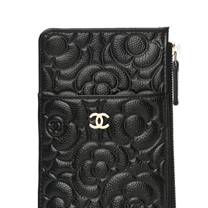 Chanel Caviar Camellia Embossed Classic Flat Wallet Pouch Black 8 of 11