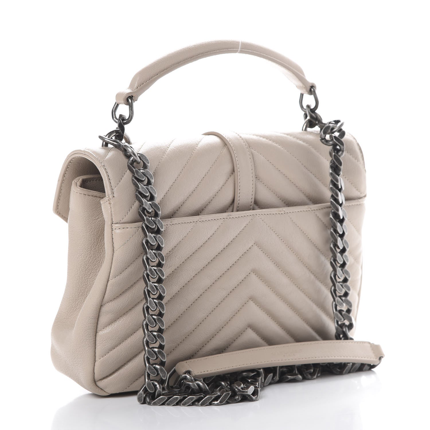 Saint Laurent Sheepskin Matelasse Chevron Monogram Medium College Bag Rose Antic 2 of 13