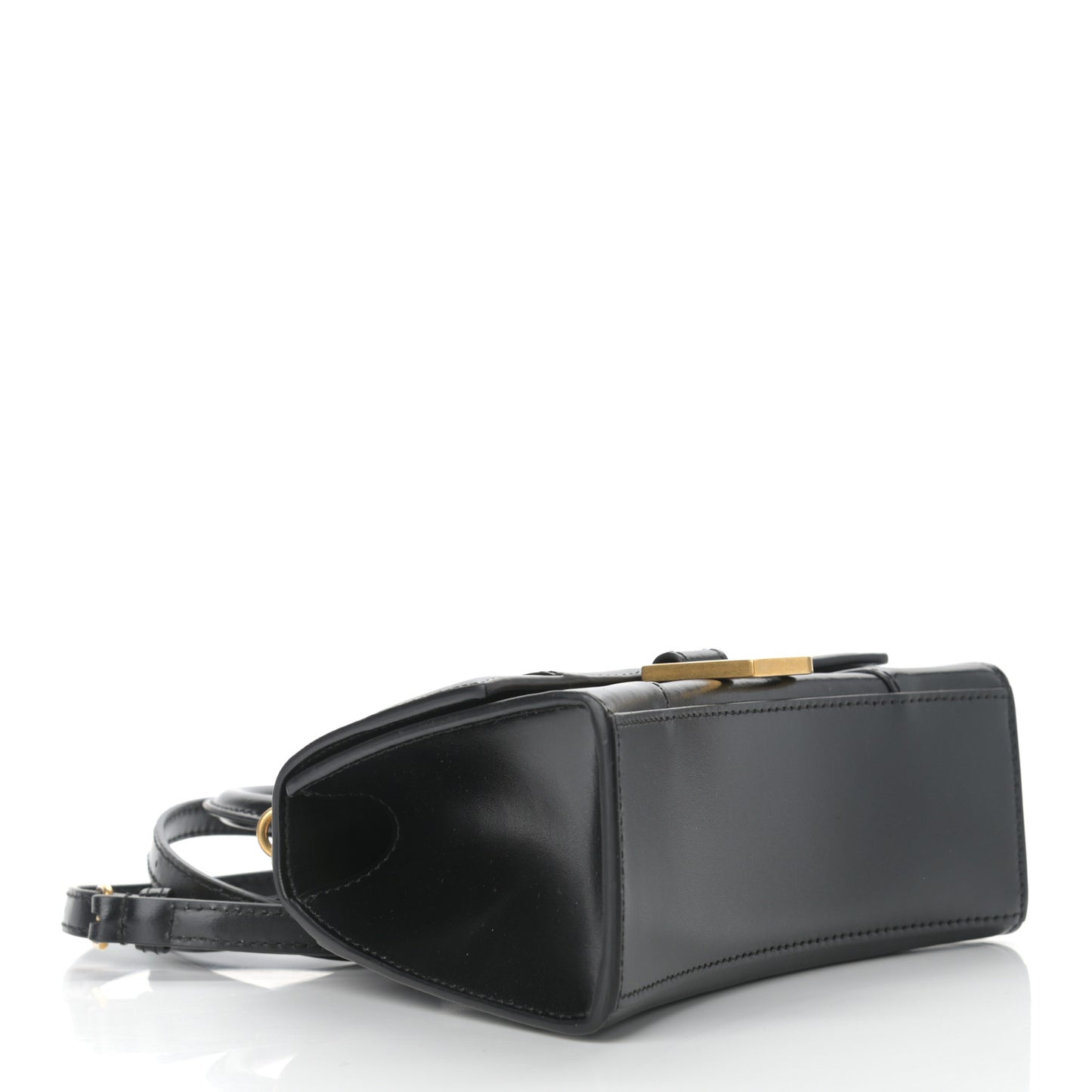 Shiny Box Calfskin Hourglass Top Handle Bag XS Black