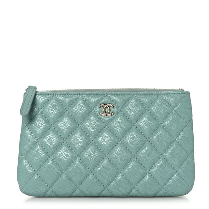 Chanel Shiny Caviar Quilted Cosmetic Case Light Blue 1 of 9