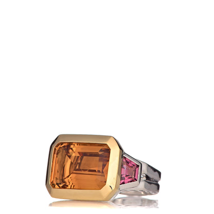 David Yurman Sterling Silver 18K Yellow Gold Citrine Rhodalite Garnet Three Stone Novella Ring 49 5 3 of 6