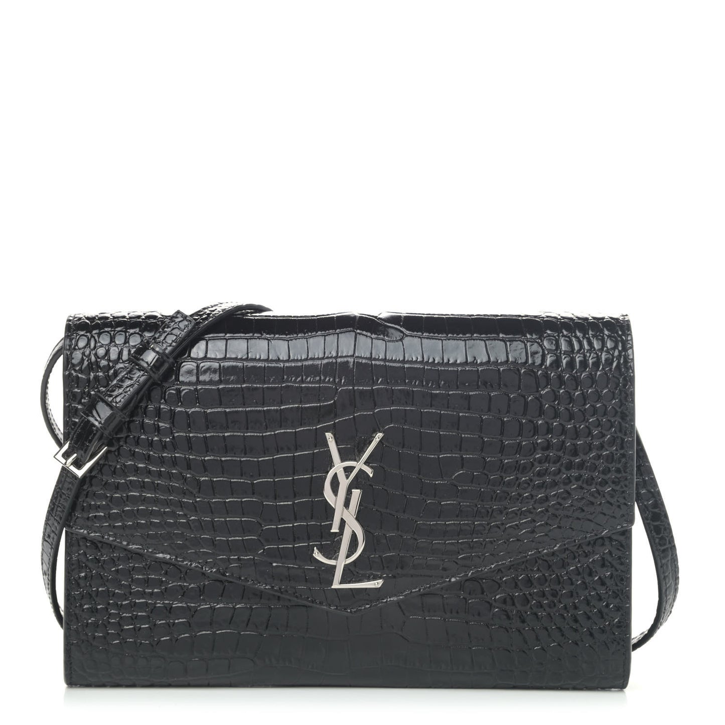 Calfskin Crocodile Embossed Monogram Uptown Crossbody Black