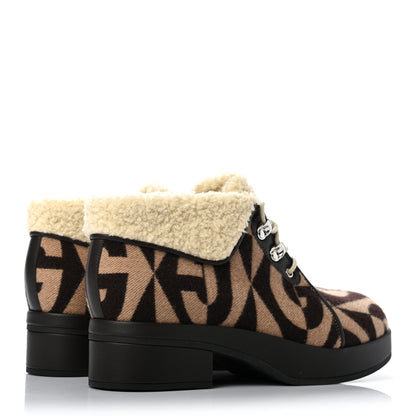 Gucci Wool Faux Shearling G Rhombus Womens Victor Ankle Boots 39.5 Beige Cocoa 3 of 5