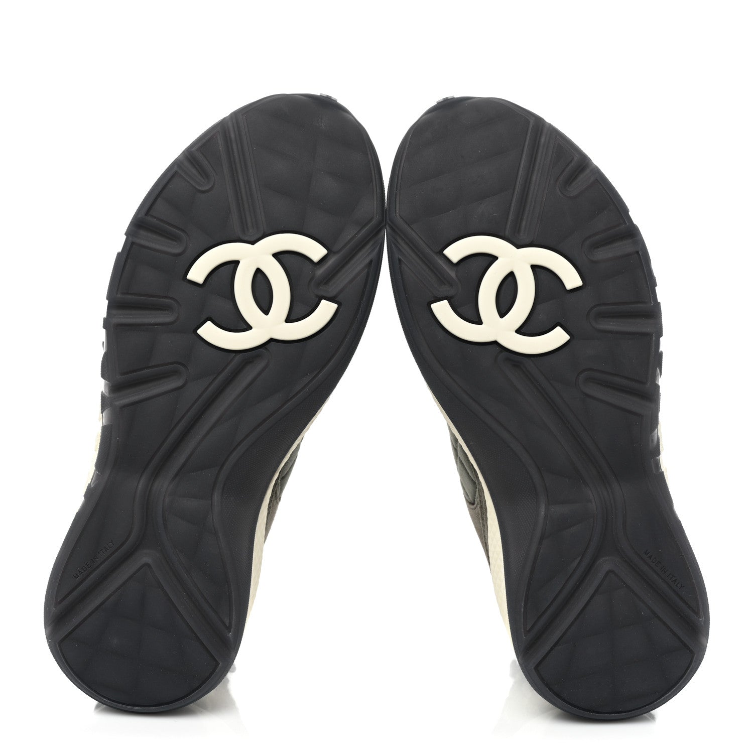 Chanel Tweed Suede Calfskin Grained Calfskin Womens CC Sneakers 38 Black Grey Dark Grey 6 of 9