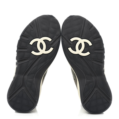 Chanel Tweed Suede Calfskin Grained Calfskin Womens CC Sneakers 38 Black Grey Dark Grey 6 of 9