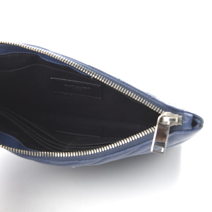 Saint Laurent Calfskin Matelasse Chevron Monogram A5 Wristlet Medium Blue 7 of 22