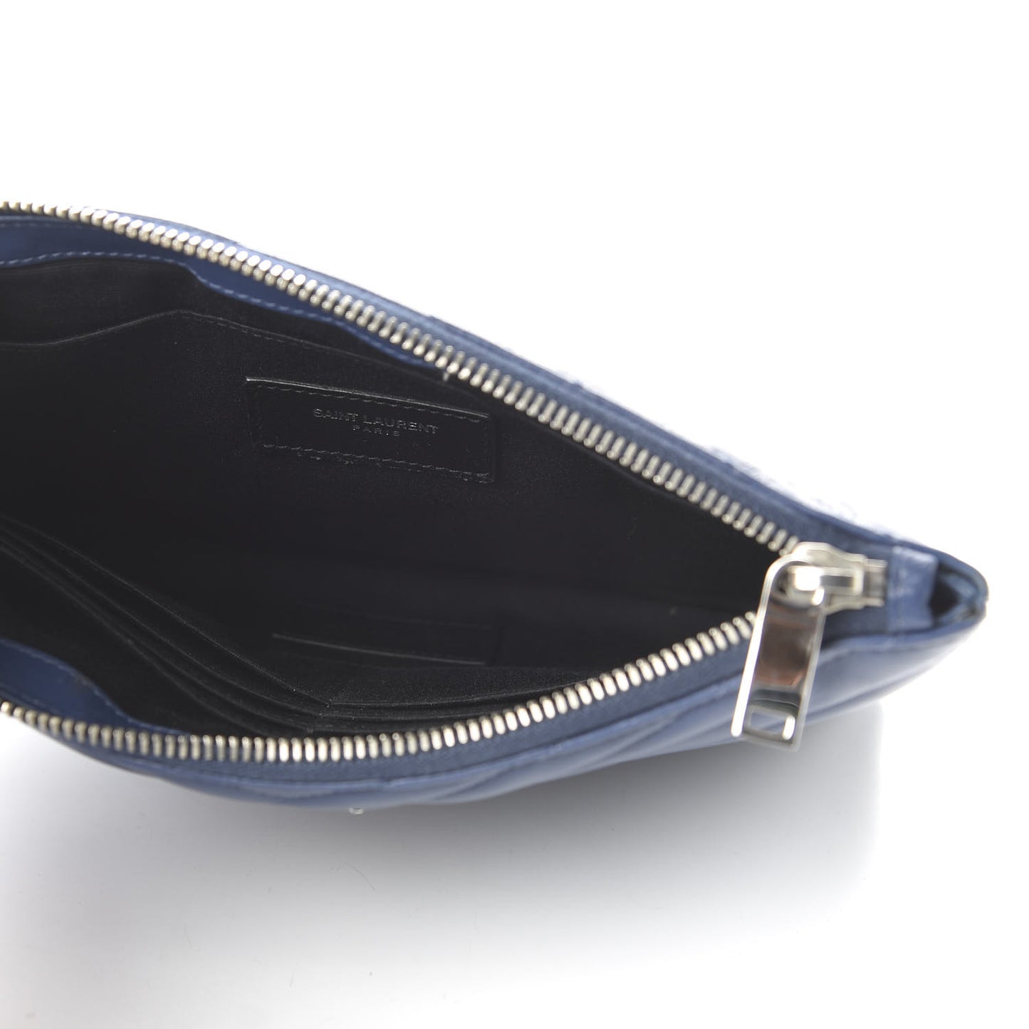 Calfskin Matelasse Chevron Monogram A5 Wristlet Medium Blue