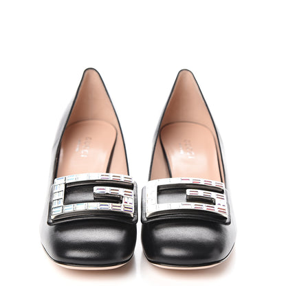 Gucci Malaga Kid Crystal Square G Madelyn Mid Heel Loafer Pumps 35.5 Black 2 of 9