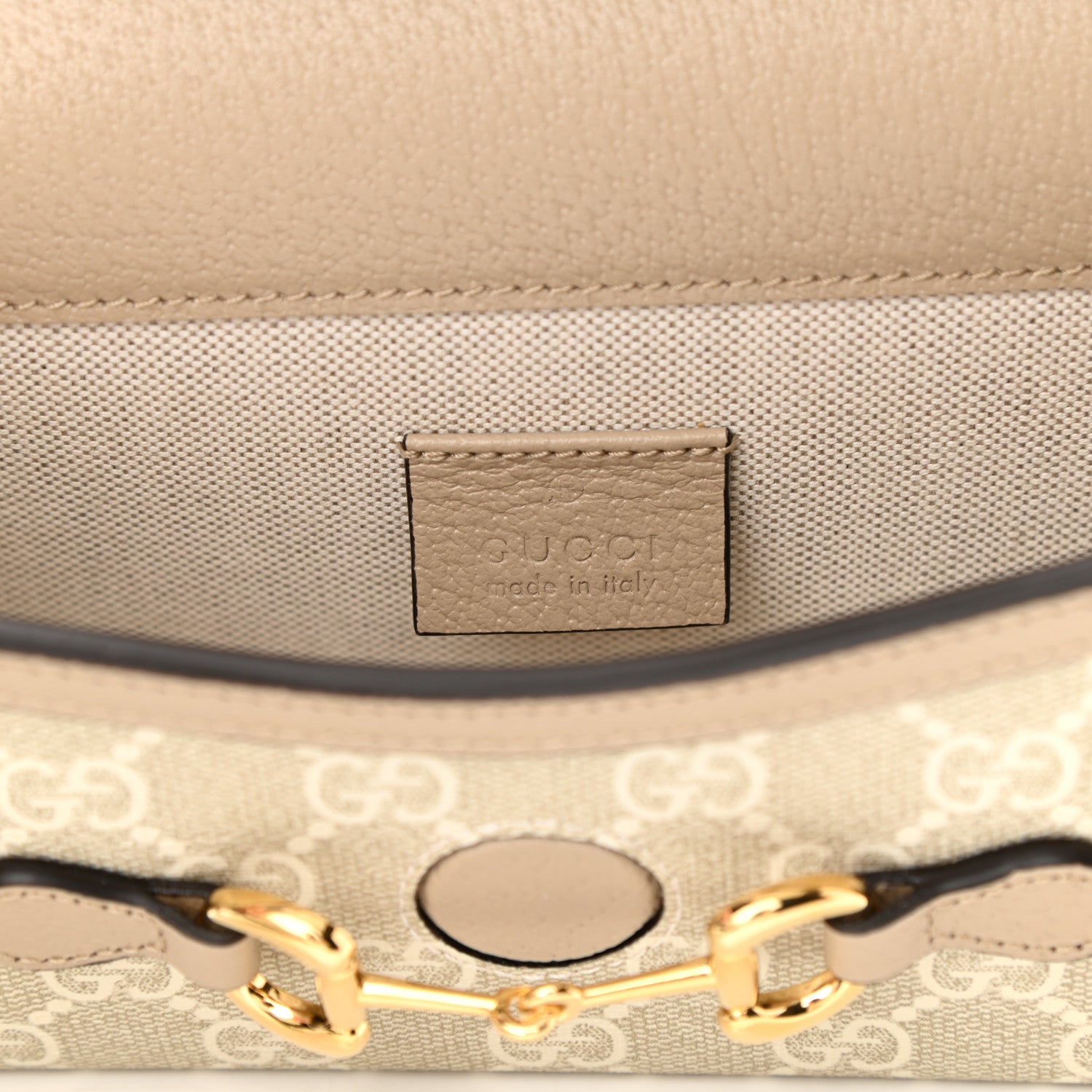 Gucci GG Supreme Monogram Textured Dollar Calfskin Mini Horsebit 1955 Shoulder Bag Beige Mystic White Oatmeal 6 of 9