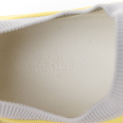 Hermes Knit Goatskin Womens Addict Sneakers 36.5 Jaune Citron Gris 7 of 9