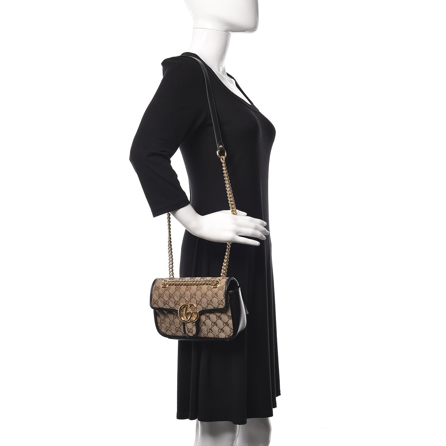 Gucci Monogram Matelasse Diagonal Mini GG Marmont Shoulder Bag Beige Black 2 of 10