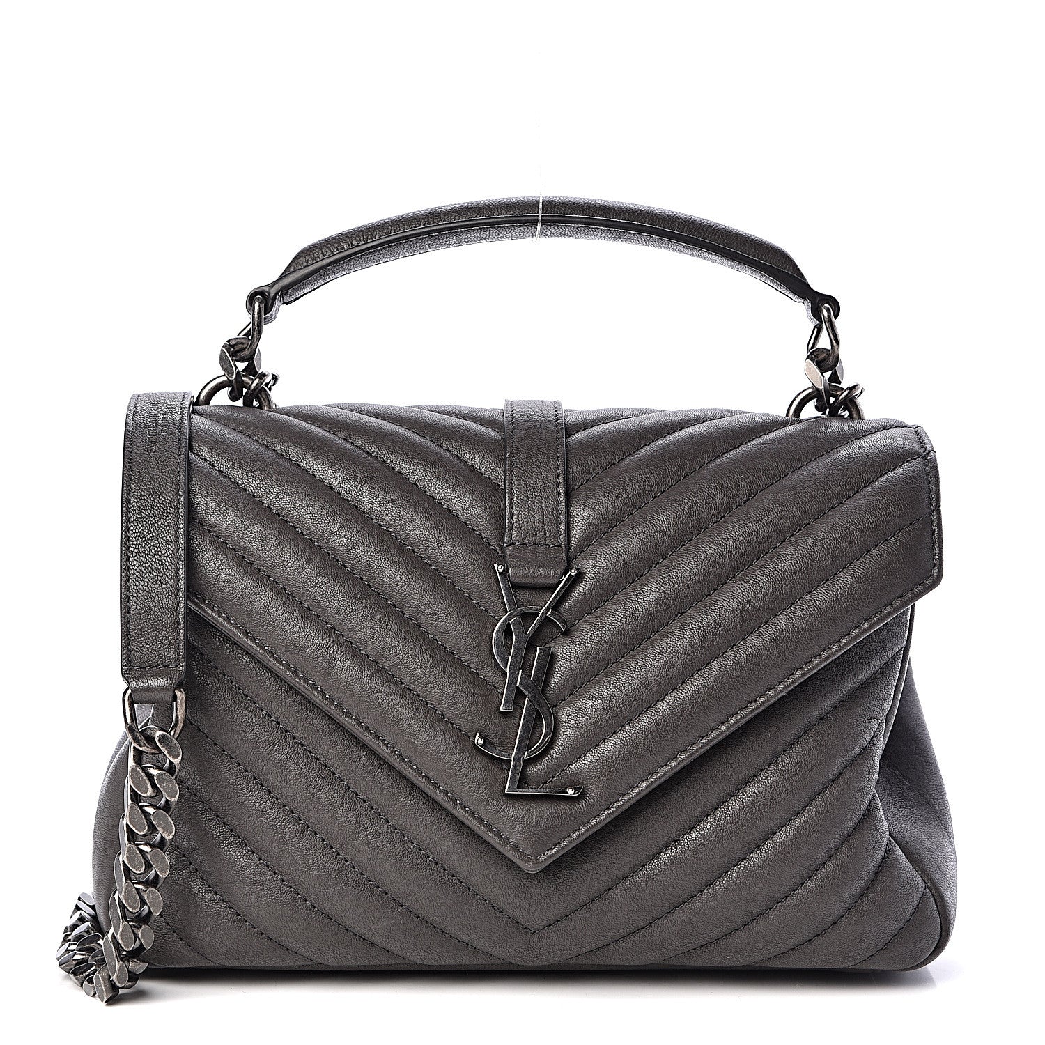 Saint Laurent Sheepskin Matelasse Chevron Monogram Medium College Bag Asphalt 1 of 9