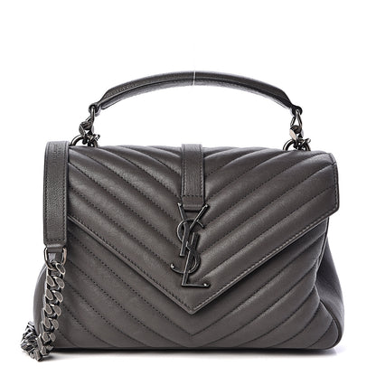 Saint Laurent Sheepskin Matelasse Chevron Monogram Medium College Bag Asphalt 1 of 9