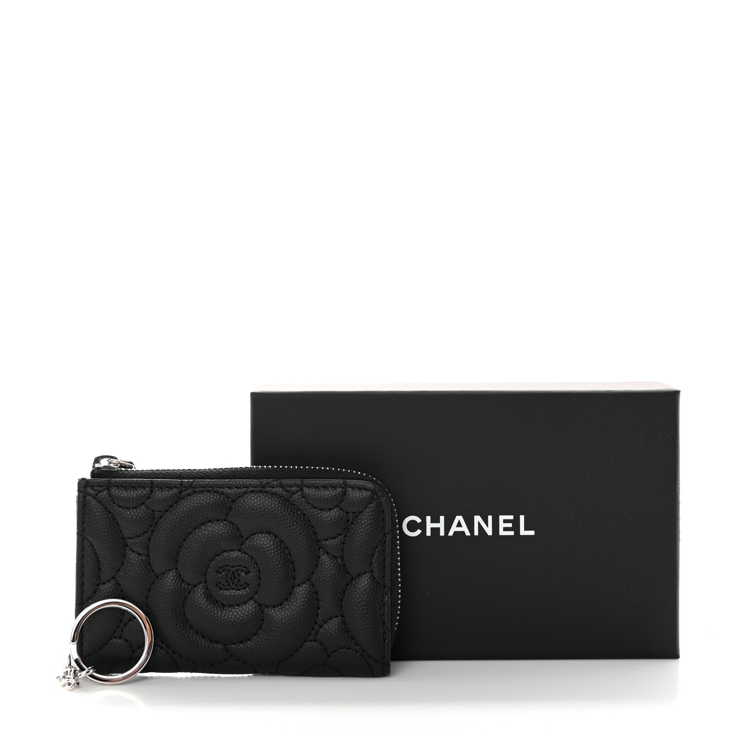 Chanel Caviar Camellia Quilted Key Holder Case Black 5 of 8