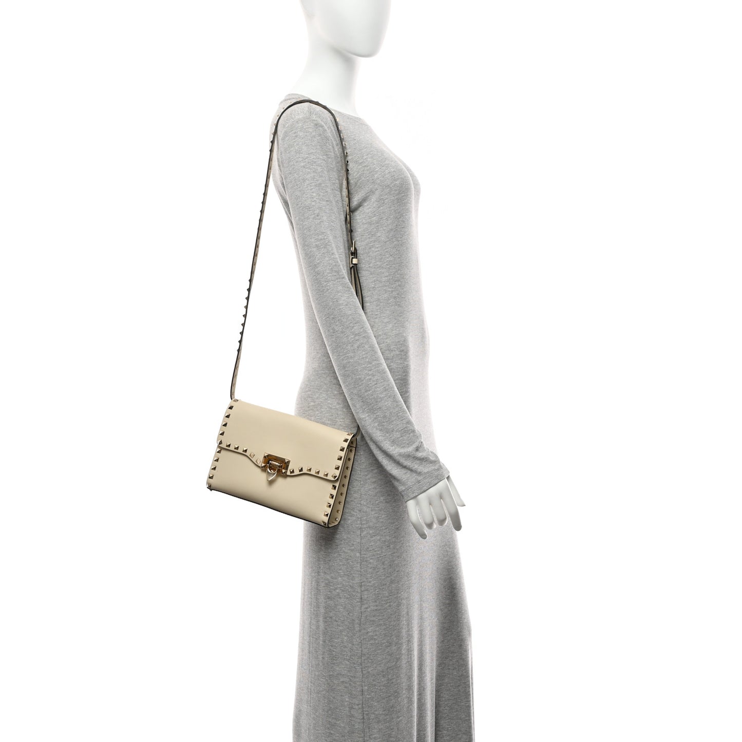 Vitello Medium Rockstud Flip Lock Crossbody Bag Light Ivory