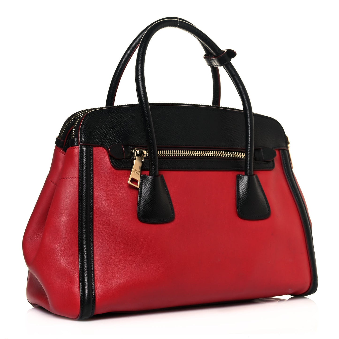 Saffiano City Calfskin Bi-Color Tote Fuoco Black