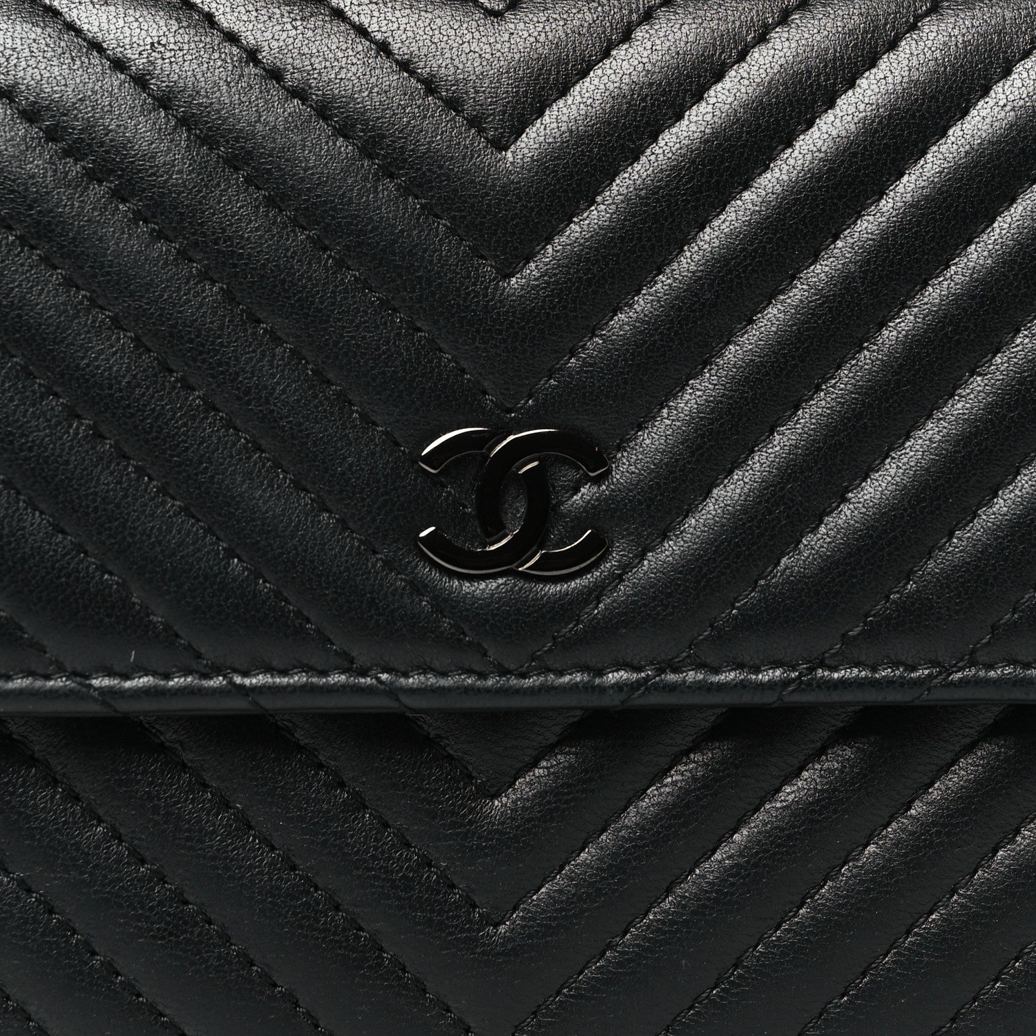 Chanel Lambskin Chevron Quilted Large Gusset Flap Wallet So Black 9 of 9