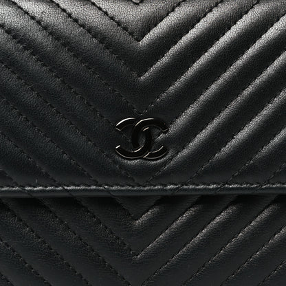 Chanel Lambskin Chevron Quilted Large Gusset Flap Wallet So Black 9 of 9