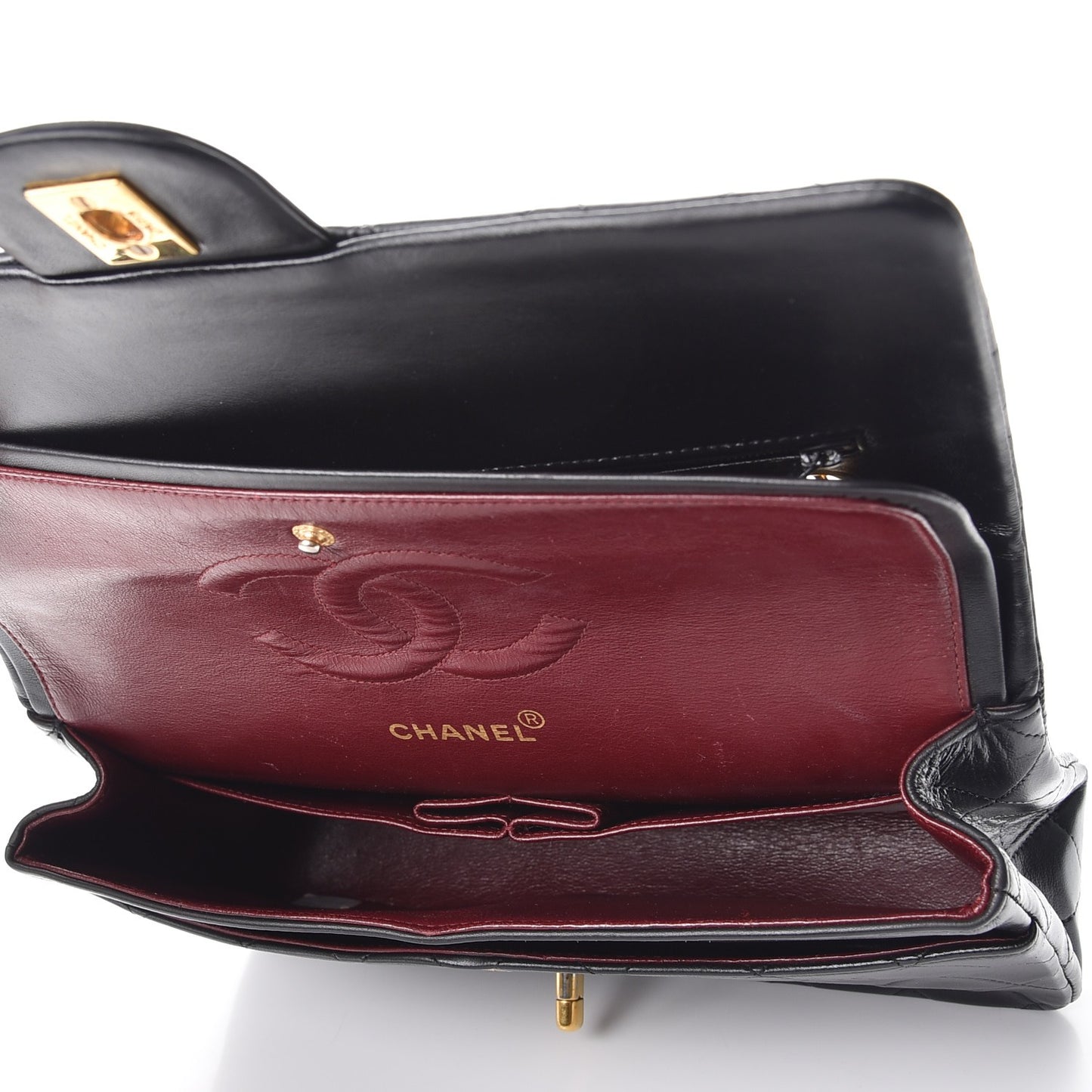 Lambskin Quilted Medium Double Flap Black