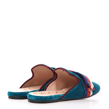 Gucci Softy Velvet Sylvie Bow Slippers 36.5 Pavone 4 of 8