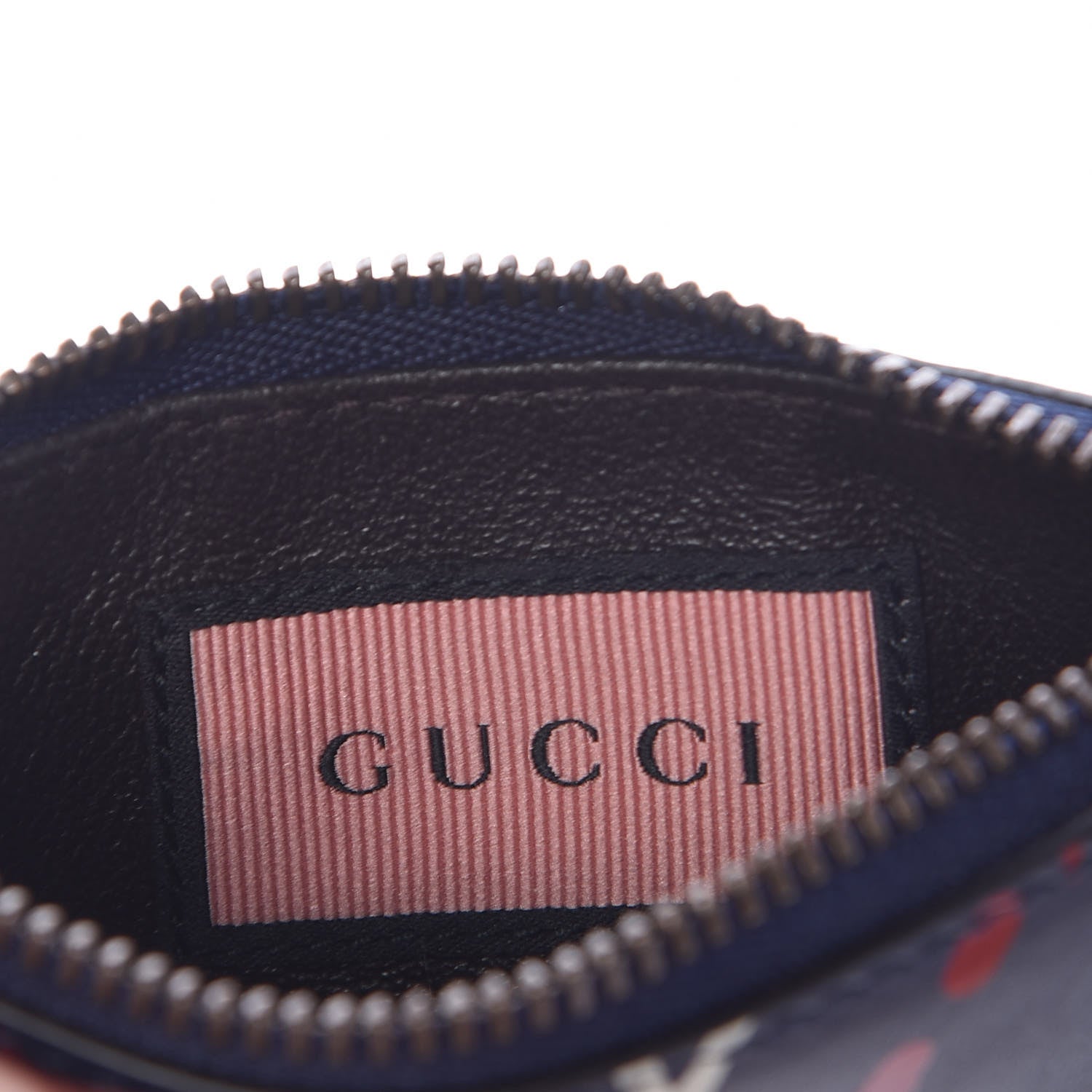 Gucci Calfskin GucciGhost Coin Case Card Holder Blue Agata Hibiscus Red 6 of 9