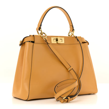 Fendi Vitello Morgan Fabric Jacquard Pequin Medium Peekaboo Iconic Satchel Giallo Syrup Tobacco Black 3 of 11