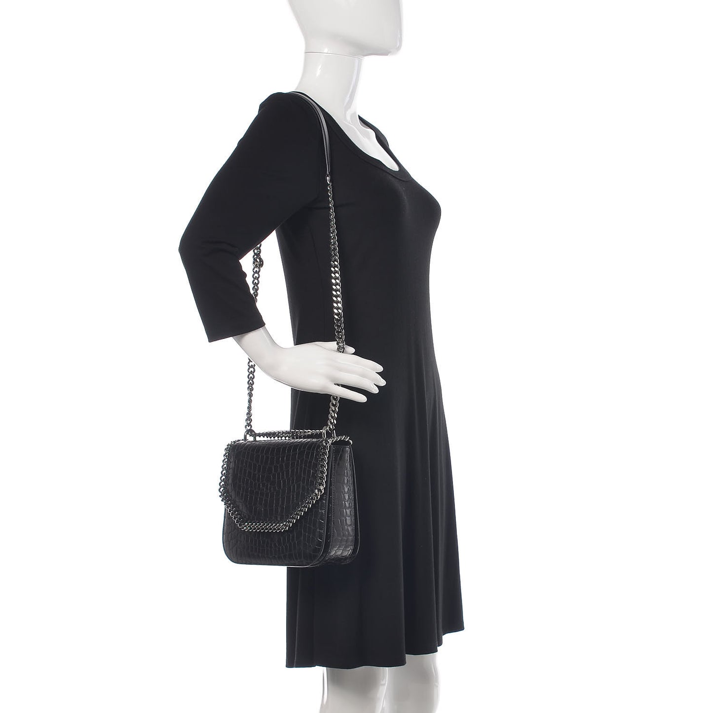 Embossed Crocodile Effect Medium Falabella Box Shoulder Bag Black