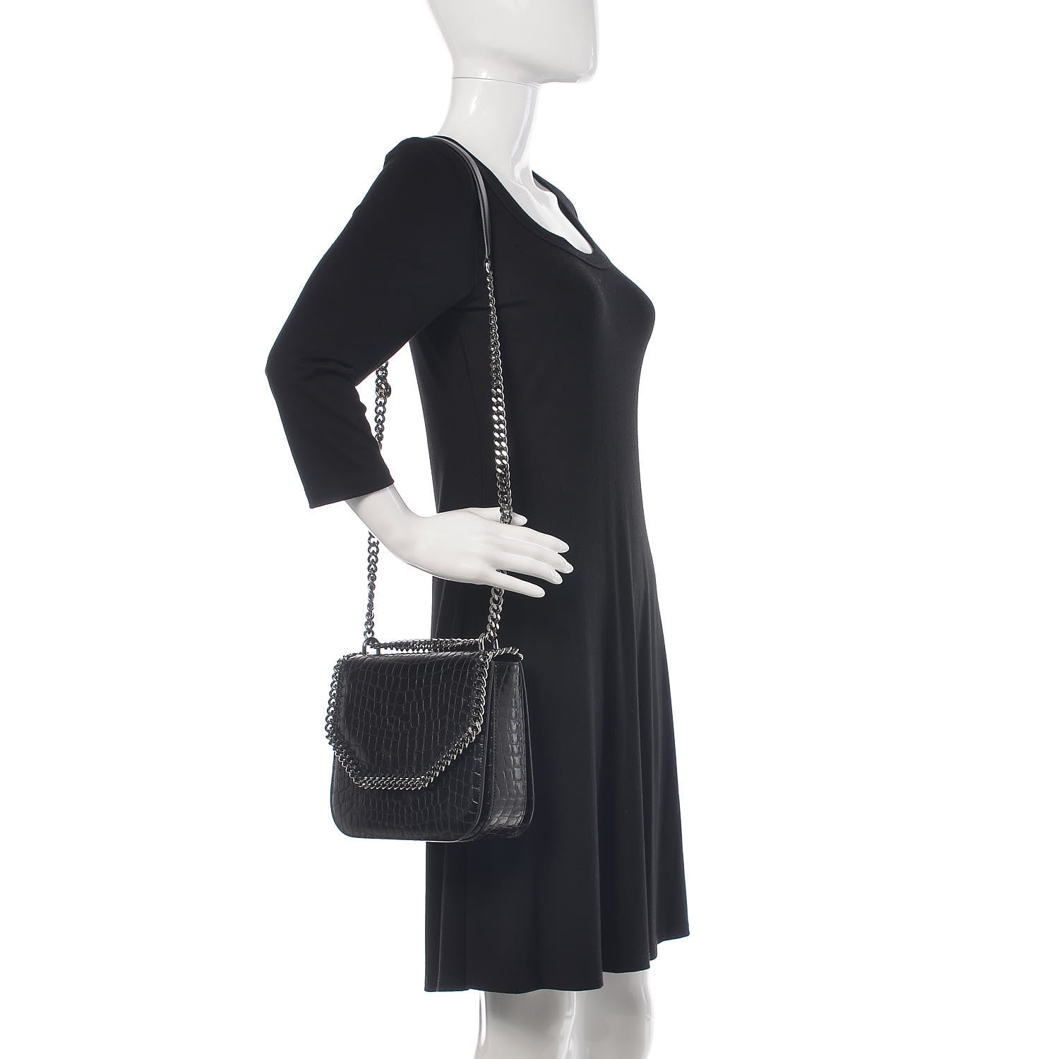 Stella McCartney Embossed Crocodile Effect Medium Falabella Box Shoulder Bag Black 2 of 8