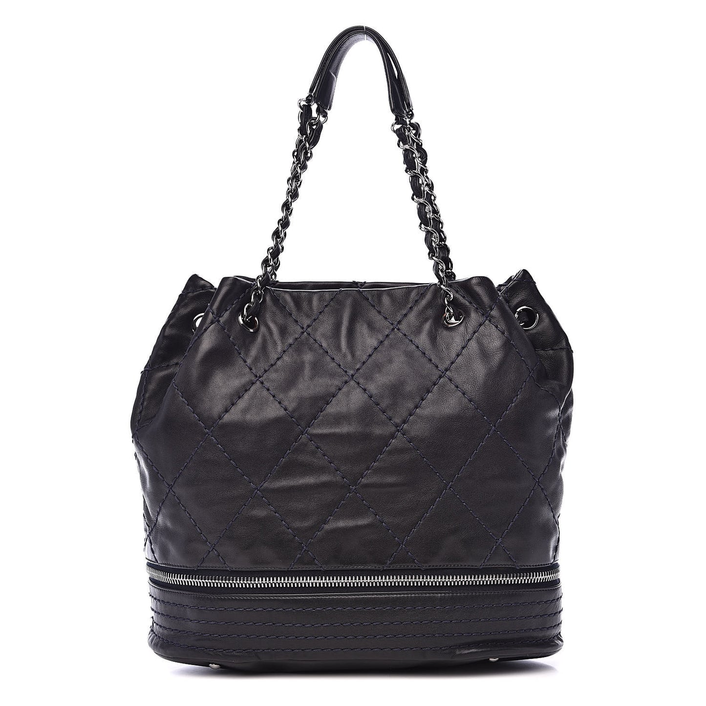 Lambskin Stitched Expandable Tote Navy