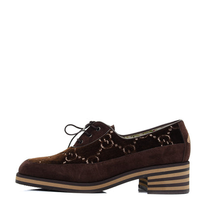 Gucci Velvet GG Monogram Thompson Derby Loafers 38.5 Vintage Cocoa Brown 1 of 14