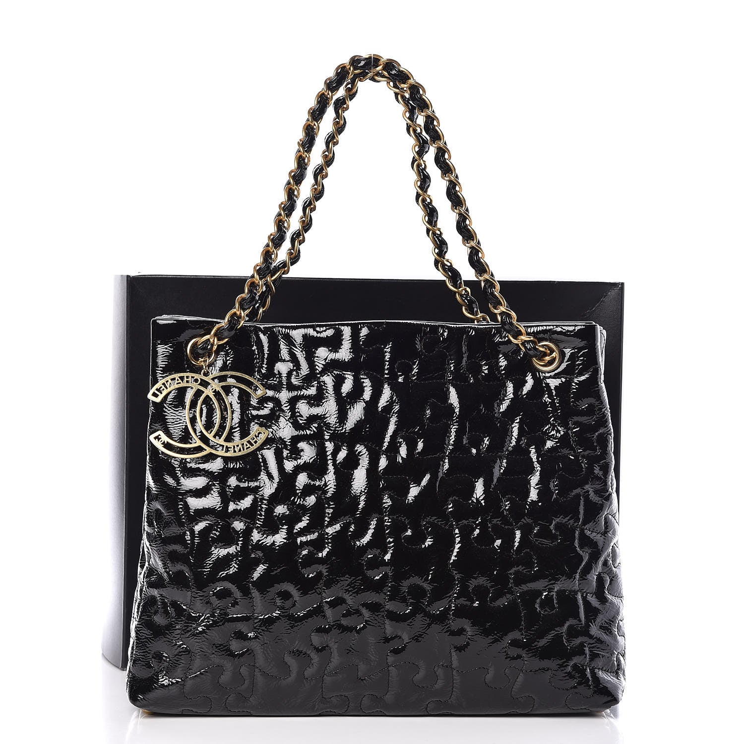 Chanel Crackled Patent Puzzle Tote Black 10 of 10