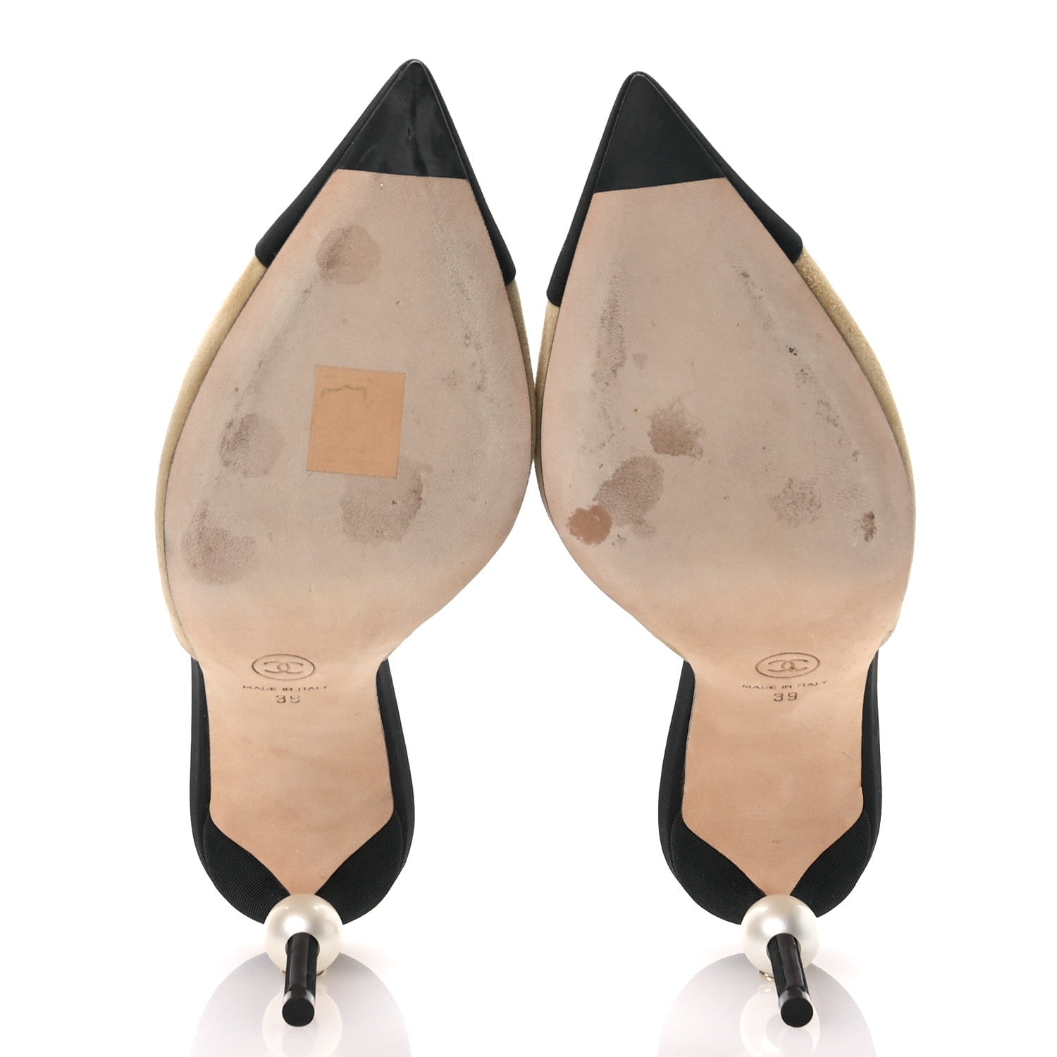 Chanel Suede Grosgrain Cap Toe CC Mules 39 Beige Black 6 of 9