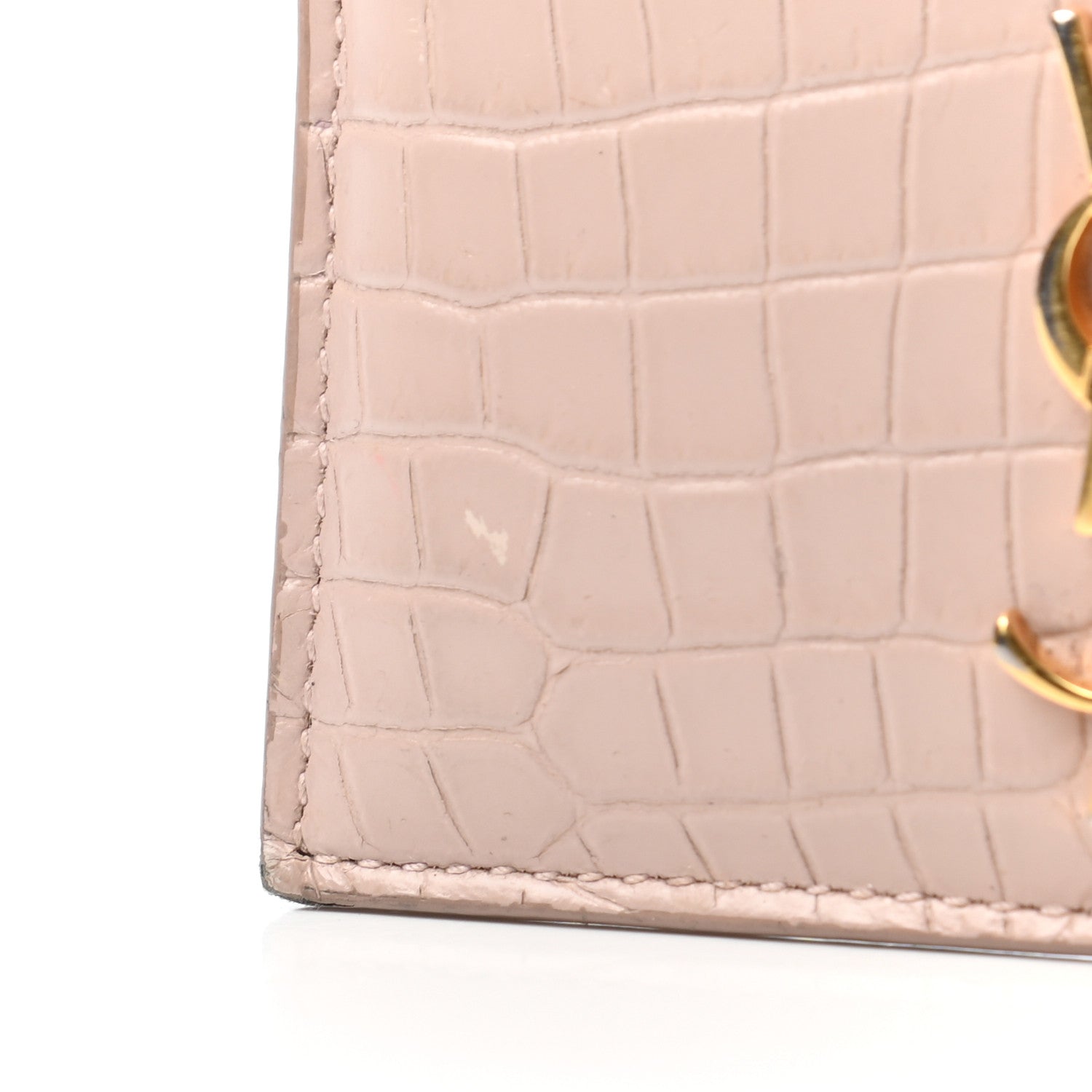 Saint Laurent Calfskin Crocodile Embossed Monogram Card Case Rose Antic 9 of 10