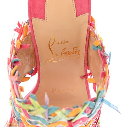 Christian Louboutin Nappa Velvet Suede Raffia Meroine 85 Sandals 36.5 Multicolor 7 of 8