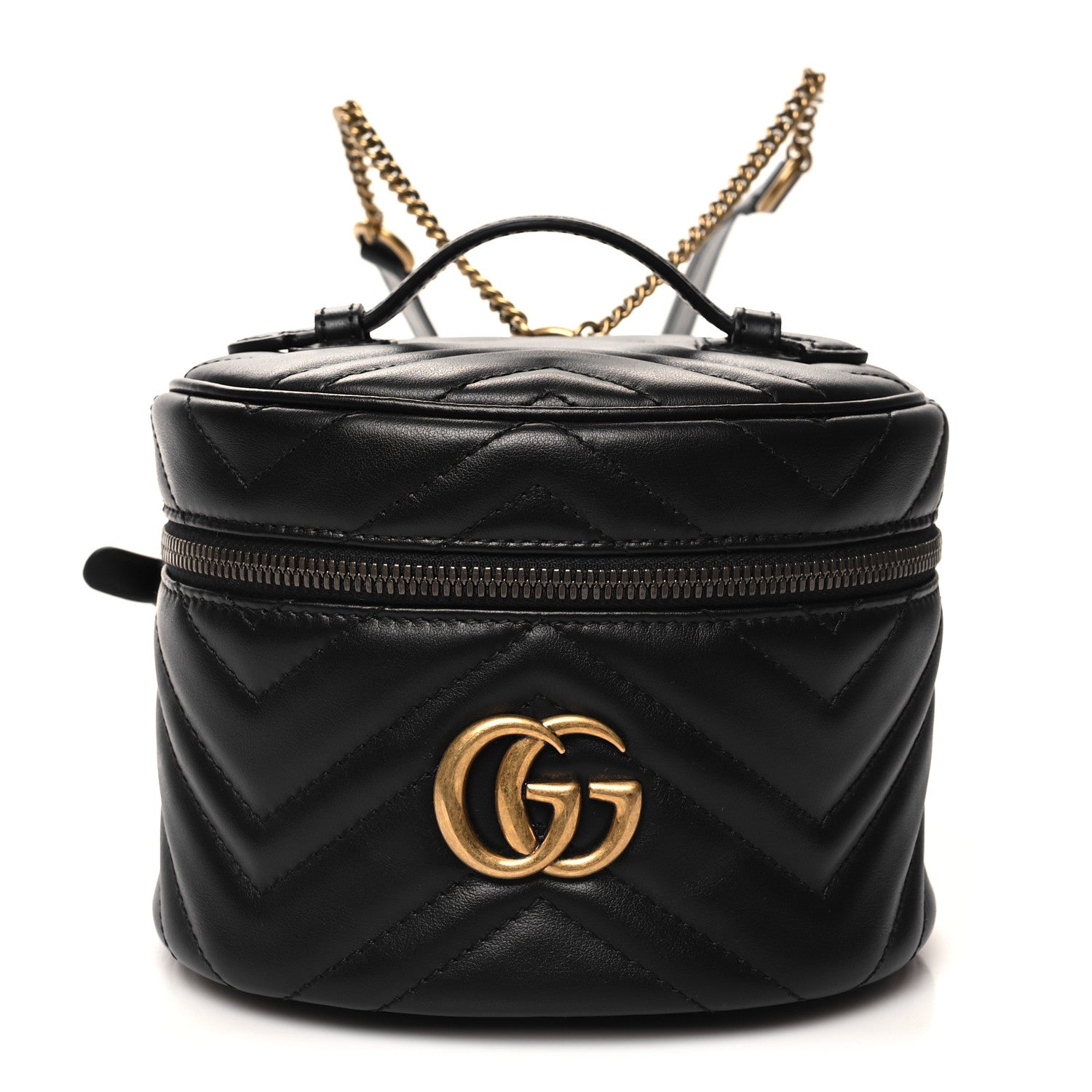 Gucci Calfskin Matelasse Mini GG Marmont Round Backpack Black 1 of 11