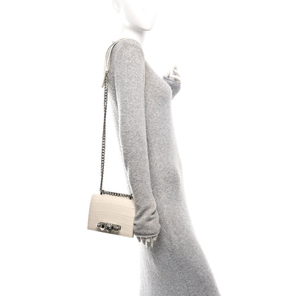 Alexander McQueen Calfskin Crocodile Embossed Jeweled Shoulder Bag White 3 of 19