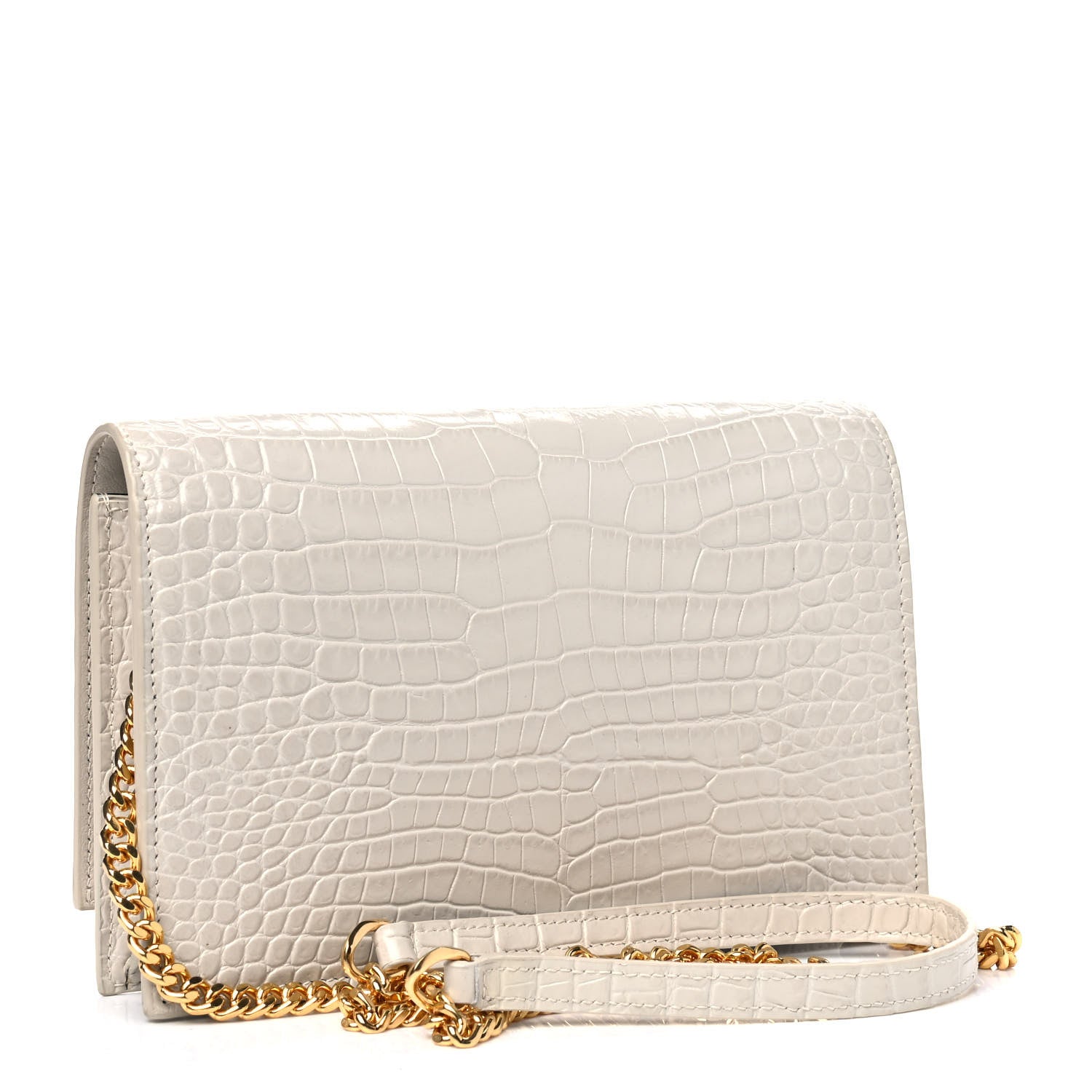 Saint Laurent Calfskin Crocodile Embossed Kate Monogram Tassel Chain Wallet Crema Soft 2 of 6