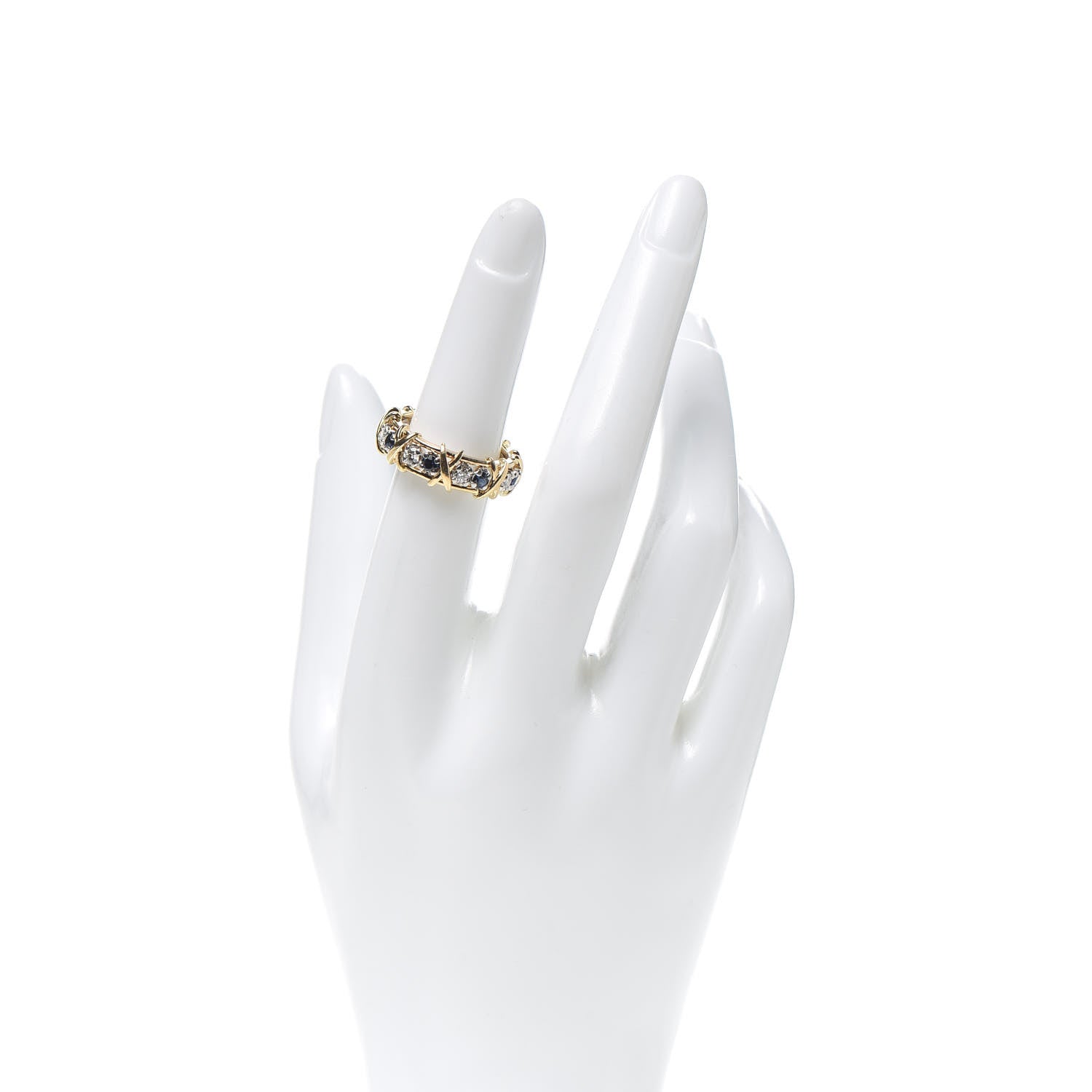 Tiffany 18K Yellow Gold Platinum Diamond Blue Sapphire Schlumberger Sixteen Stone Ring 49 5 2 of 5