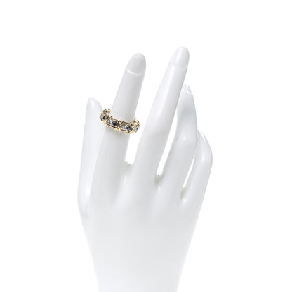 Tiffany 18K Yellow Gold Platinum Diamond Blue Sapphire Schlumberger Sixteen Stone Ring 49 5 2 of 5