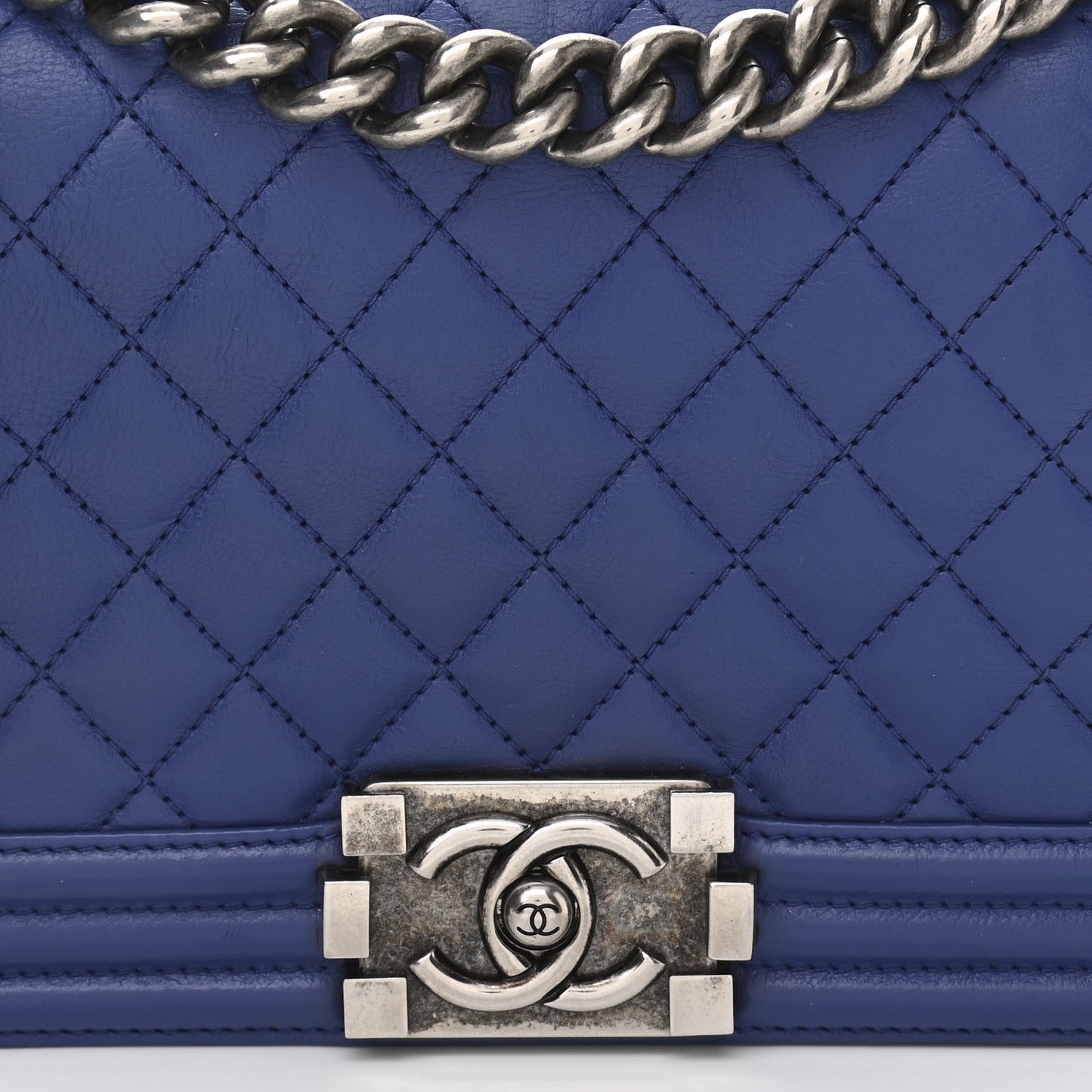 Calfskin Quilted Medium Boy Flap Blue