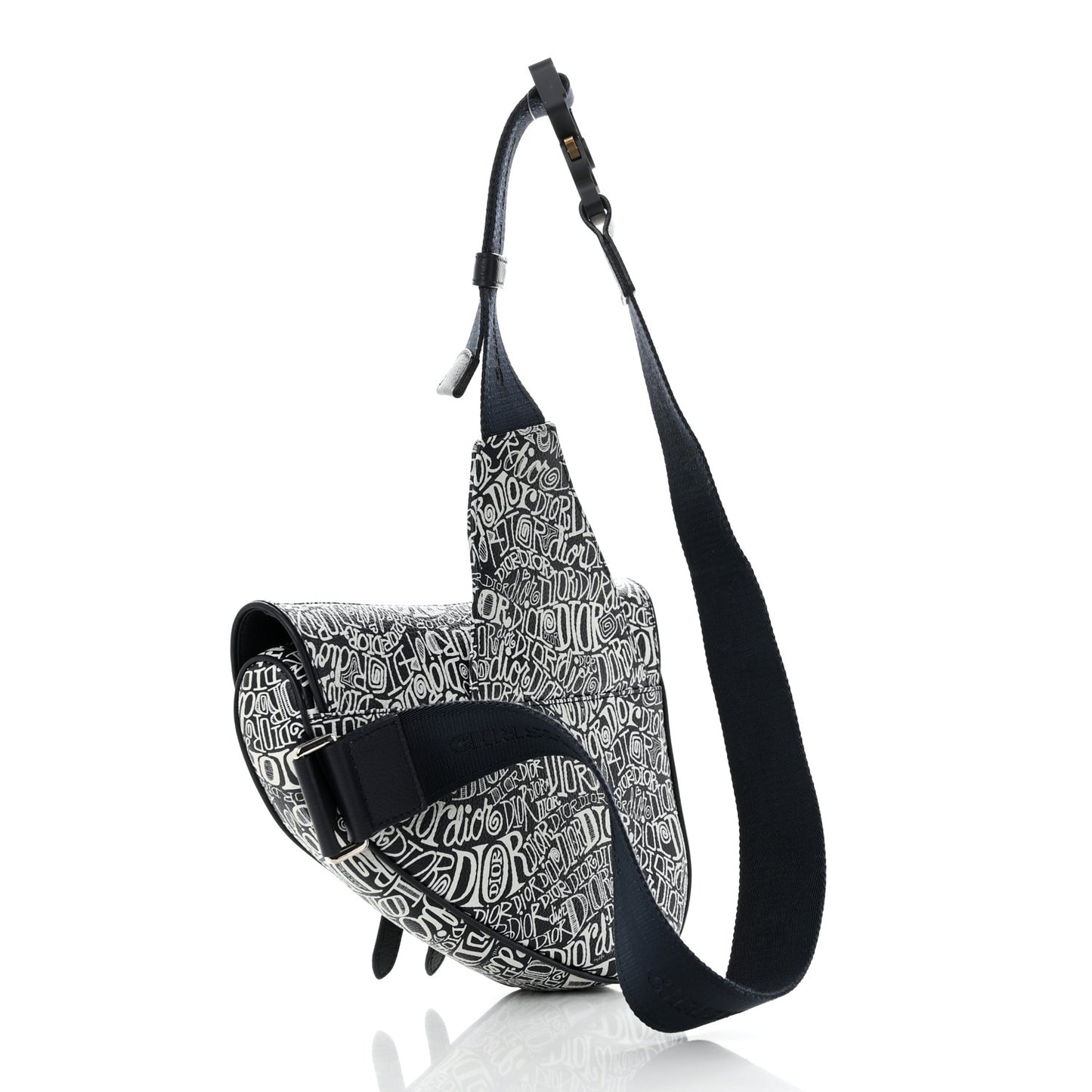 X SHAWN STUSSY Grained Calfskin Printed Mens Saddle Bag Navy Blue